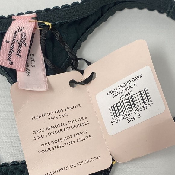 Agent Provocateur Molly Dark Green Silk Thong AP3 Medium NWT - Picture 8 of 8